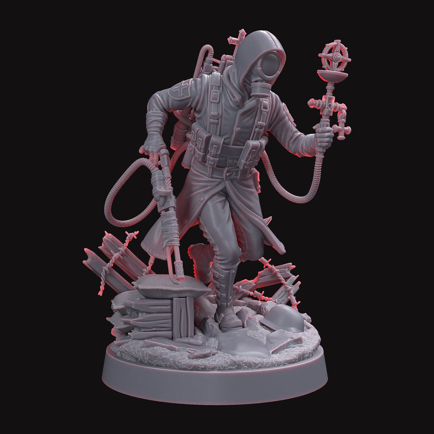 Self-Immolating Priest STL File 3D model depicting a fiery religious figure in relic armor, representing themes of sacrifice and passion.