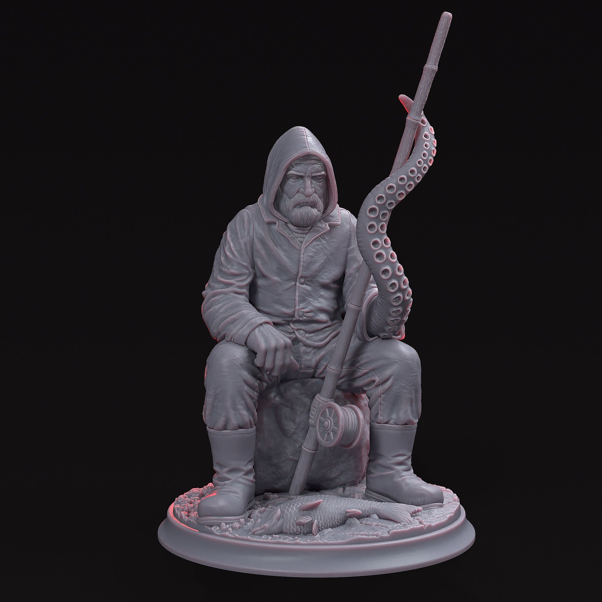 Don Francisco – Watcher of the Abyss STL file, a cursed relic from the Black Sons of Loyola universe, featuring a mysterious figure with one arm of flesh and one arm gifted by the deep.