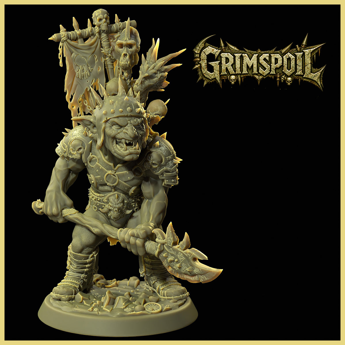 GrimSpoil Goblin Skull Chief 32mm STL Miniature for 3D Printing – Fantasy Goblin Warlord