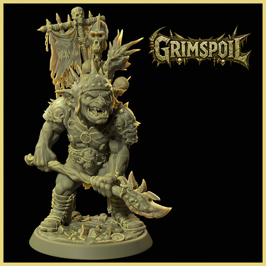 GrimSpoil Goblin Skull Chief 32mm STL Miniature for 3D Printing – Fantasy Goblin Warlord