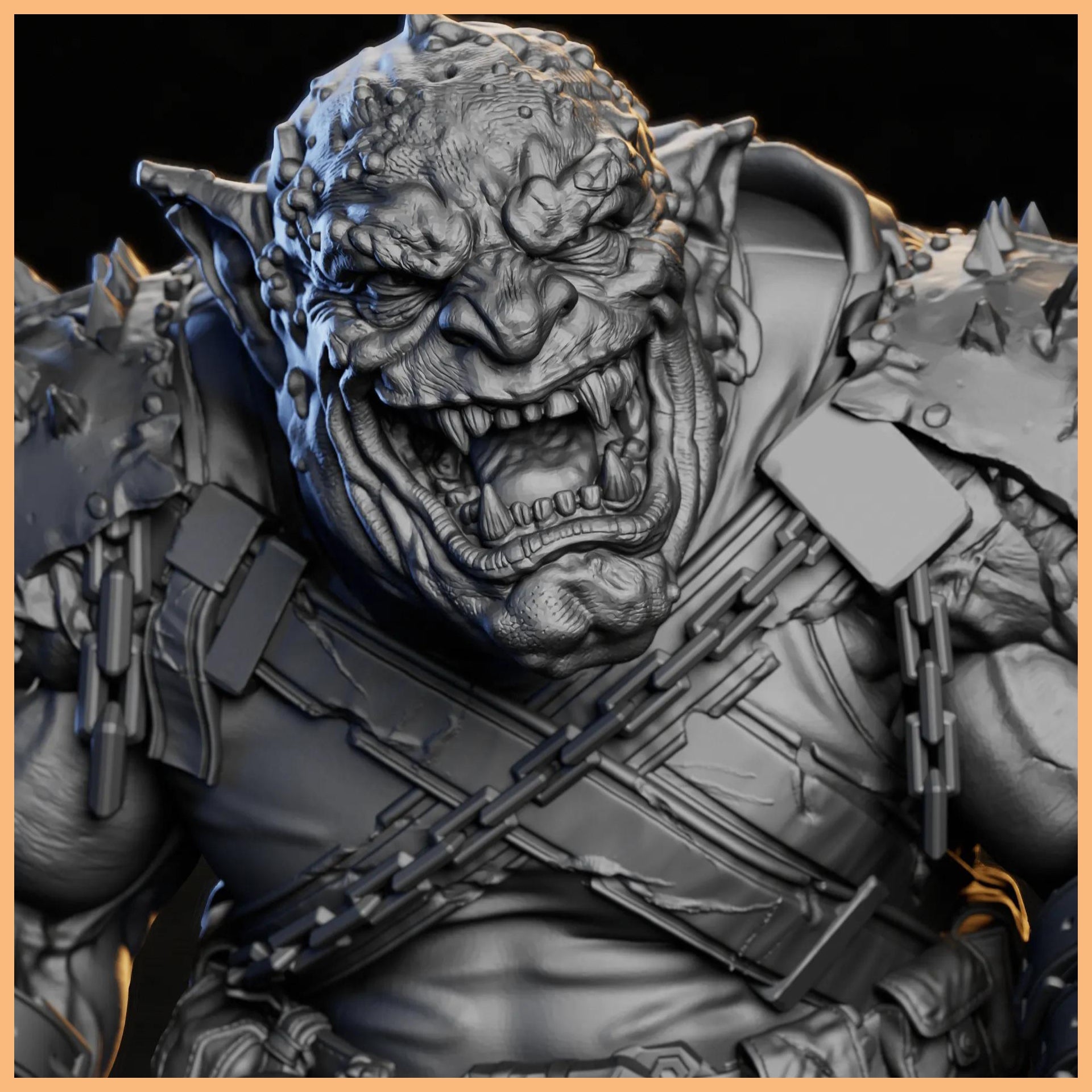 The GrimSpoil Iron Grin Mob Hammer Brute, a hulking Ork figure, ready for battle in a dark fantasy setting.