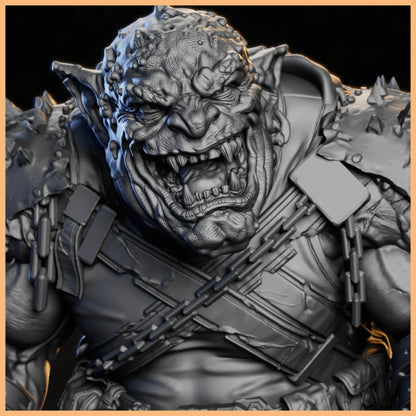 The GrimSpoil Iron Grin Mob Hammer Brute, a hulking Ork figure, ready for battle in a dark fantasy setting.
