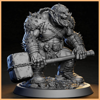 A 3D rendering of the GrimSpoil Iron Grin Mob Hammer Brute, highlighting its oversized weapon and brutal design.