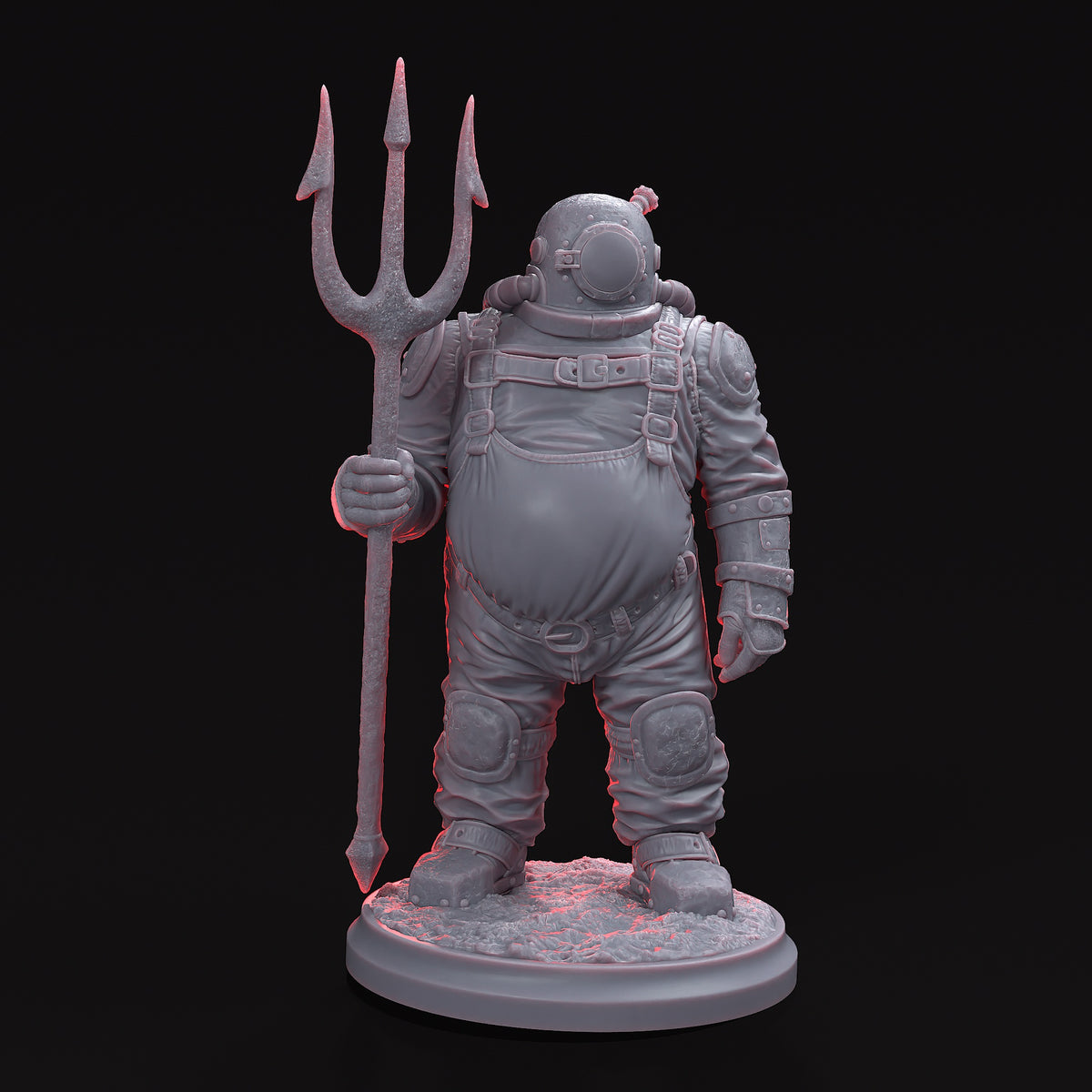 Rodrigo de las Profundidades STL File model, featuring a legendary sea creature with rusted armor and a trident, embodying the fearsome essence of cursed wrecks and the mysterious ocean depths.