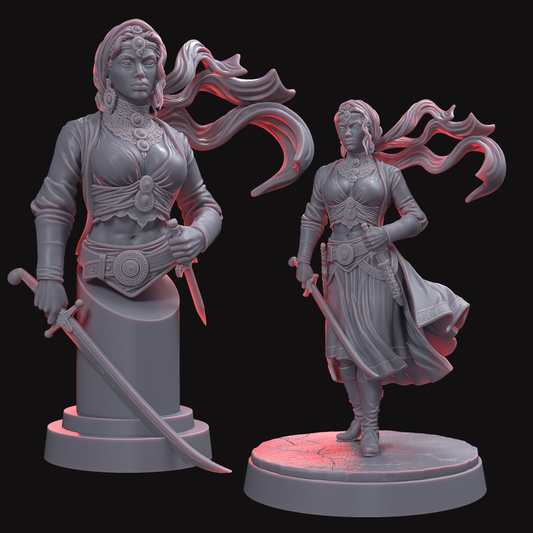 Selhira Al-Zahra: The Blade of Exile – Dark Fantasy Miniature & Bust STL Files for 3D Printing