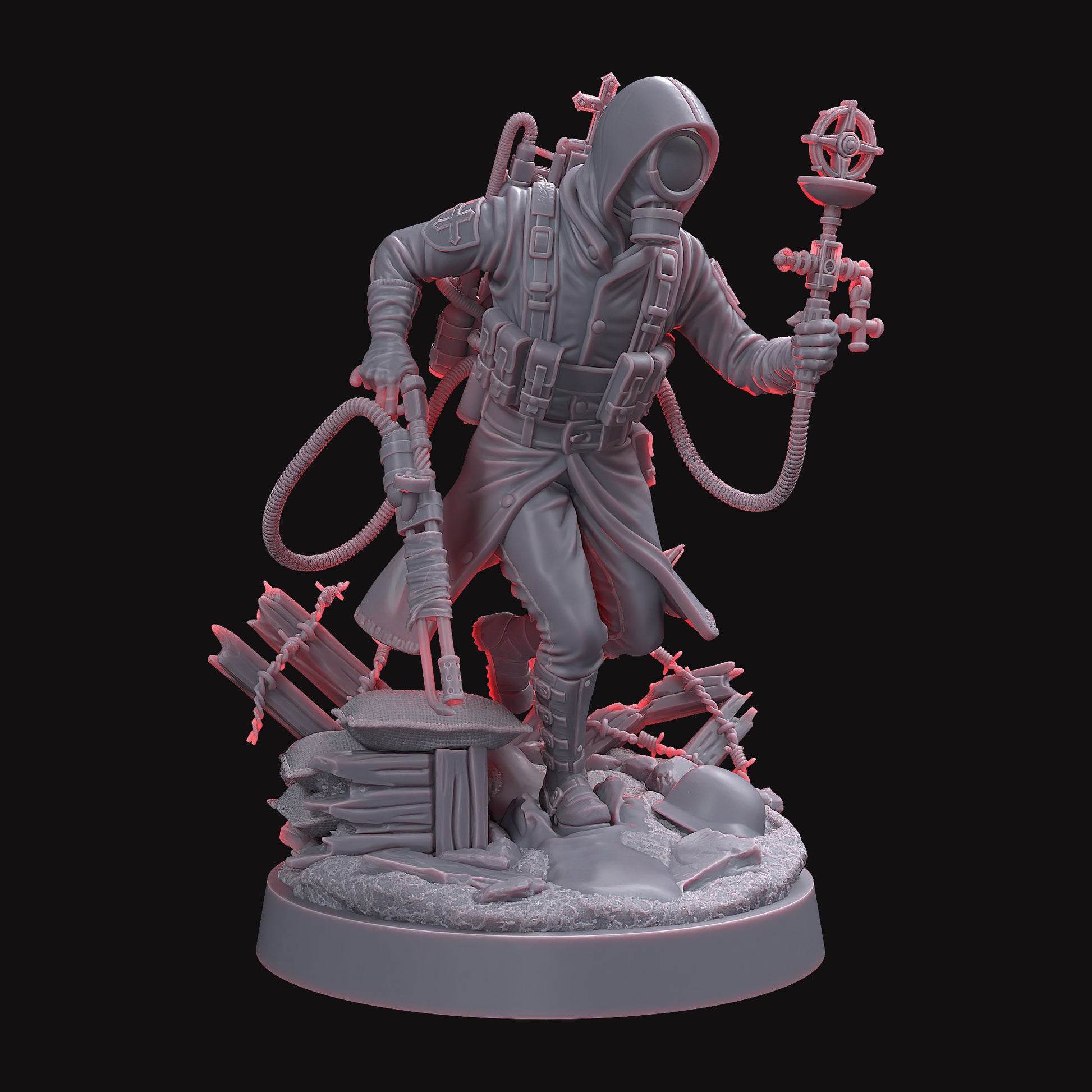 Self-Immolating Priest STL File 3D model depicting a fiery religious figure in relic armor, representing themes of sacrifice and passion.
