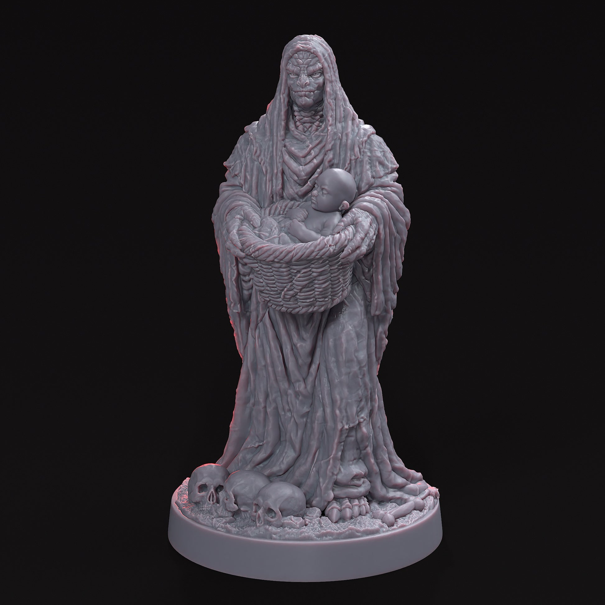 LA COVA-AMA, THE CAVE MOTHER STL File figure showcasing intricate details of a mother figure draped in burial cloth.