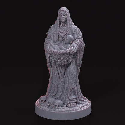 LA COVA-AMA, THE CAVE MOTHER STL File figure showcasing intricate details of a mother figure draped in burial cloth.