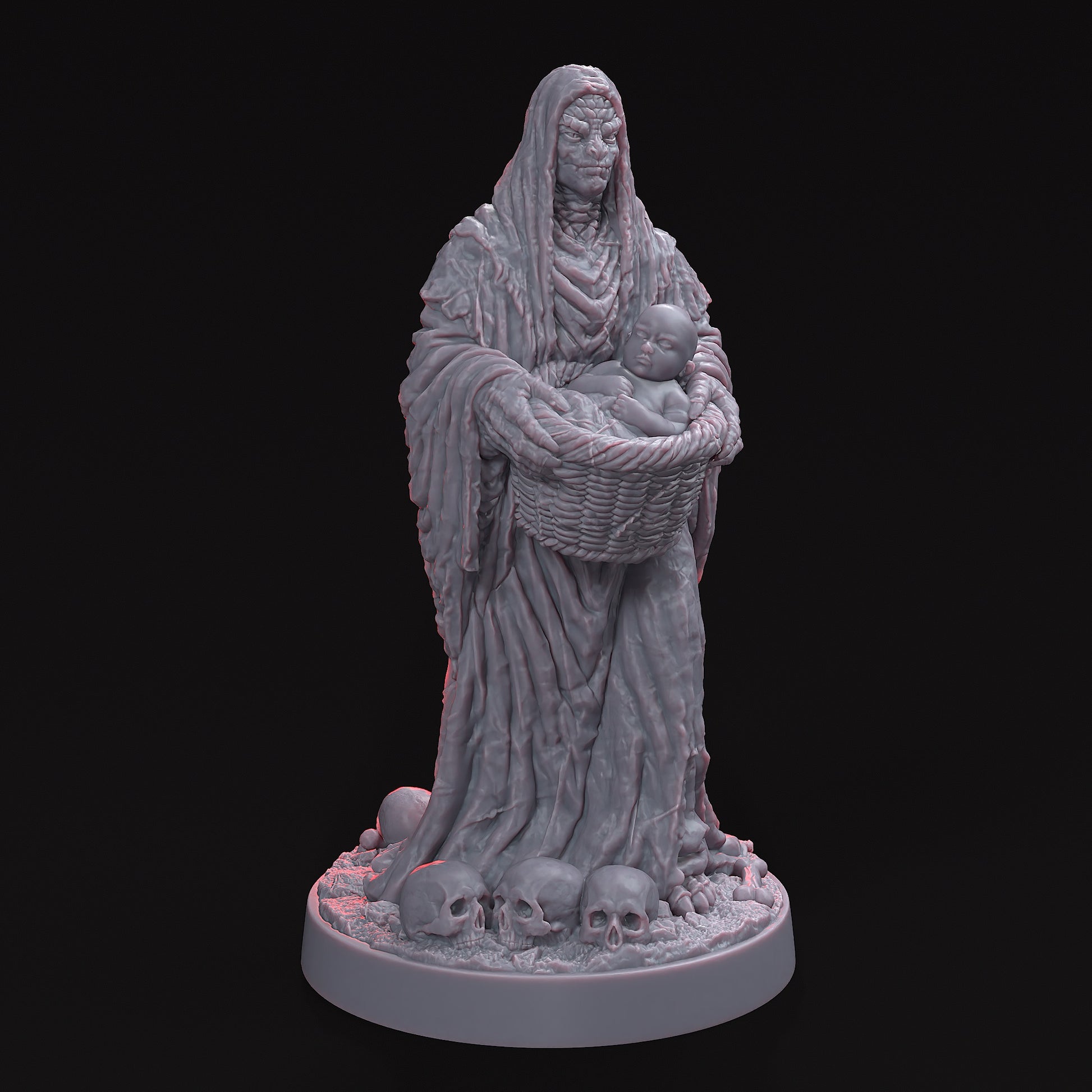 LA COVA-AMA, THE CAVE MOTHER STL File sculpture in a dramatic pose, embodying folklore with an eerie yet powerful presence.