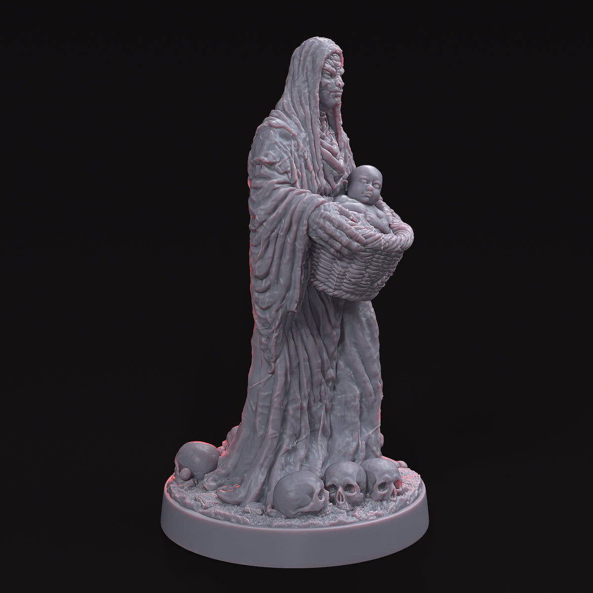 LA COVA-AMA, THE CAVE MOTHER STL File standing still in a cave-like setting, evoking a atmosphere of ancient warnings.