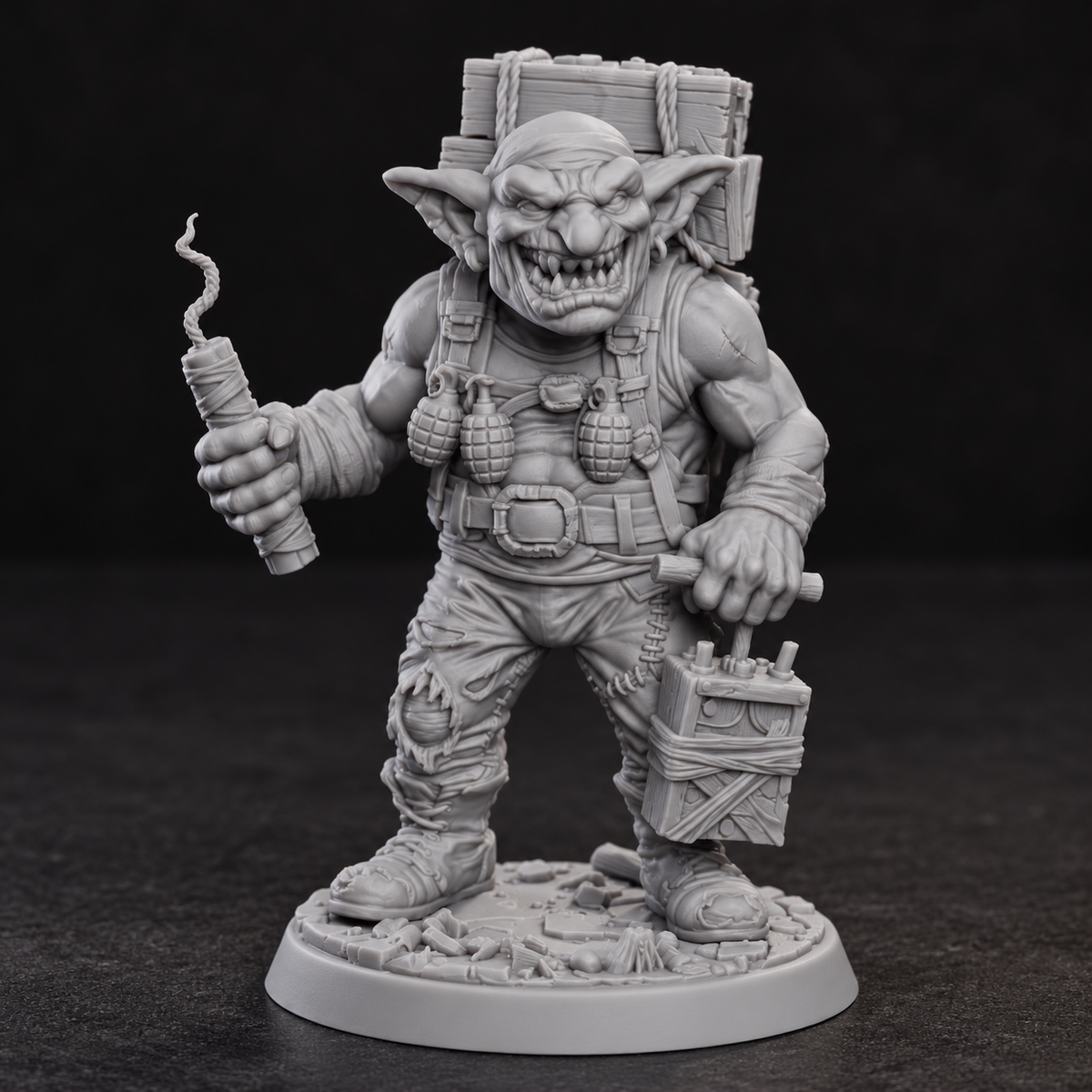 Dyno Mike 32mm GrimSpoil Explosives Expert Unpainted Resin Physical Tabletop Miniature