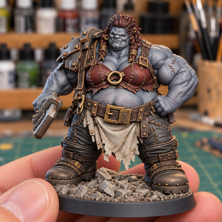 Big Mama Storm and Copper AI paint inspiration: blue-grey skin, auburn braids and oxblood leather