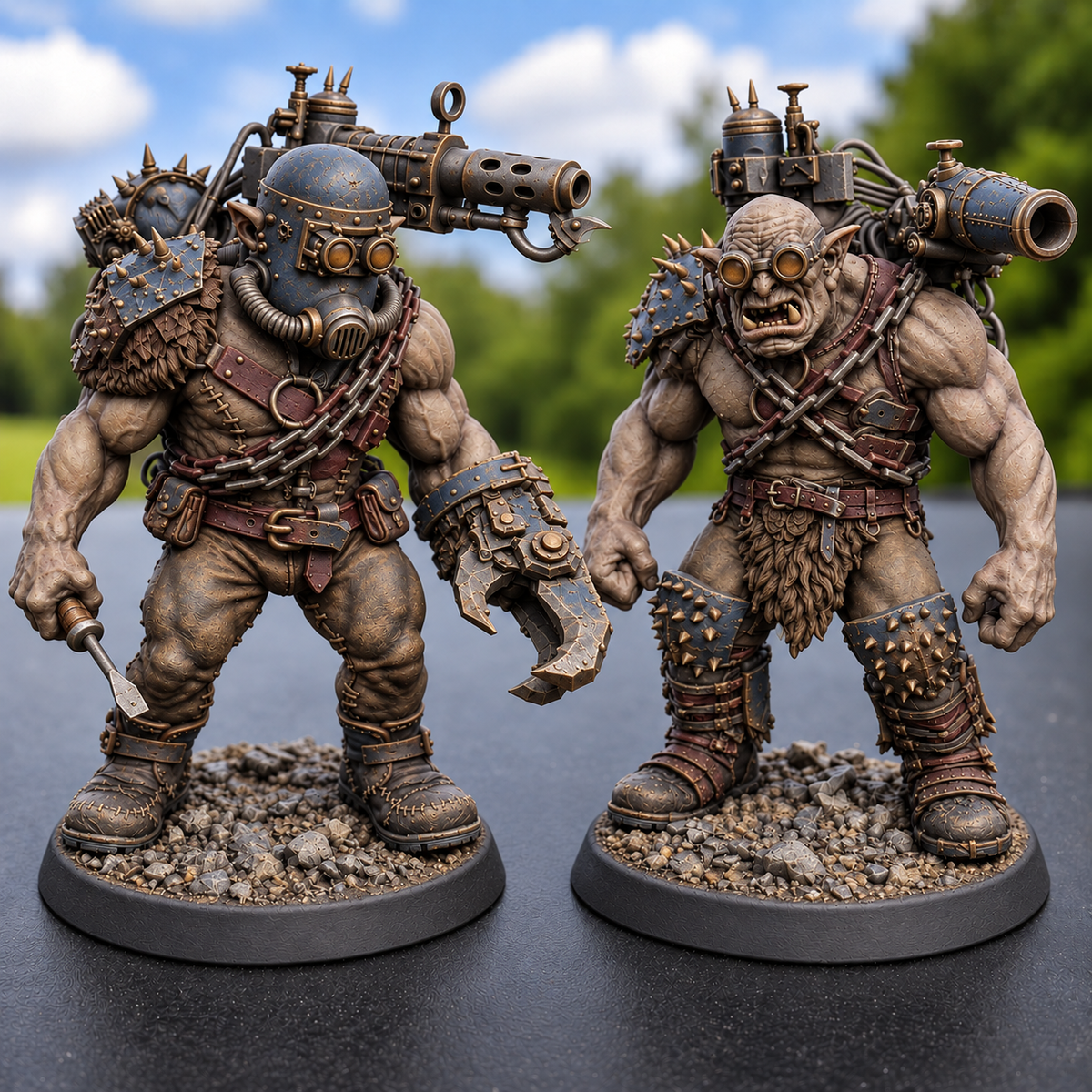 Boombastards AI paint inspiration: warm taupe skin and faded navy armor