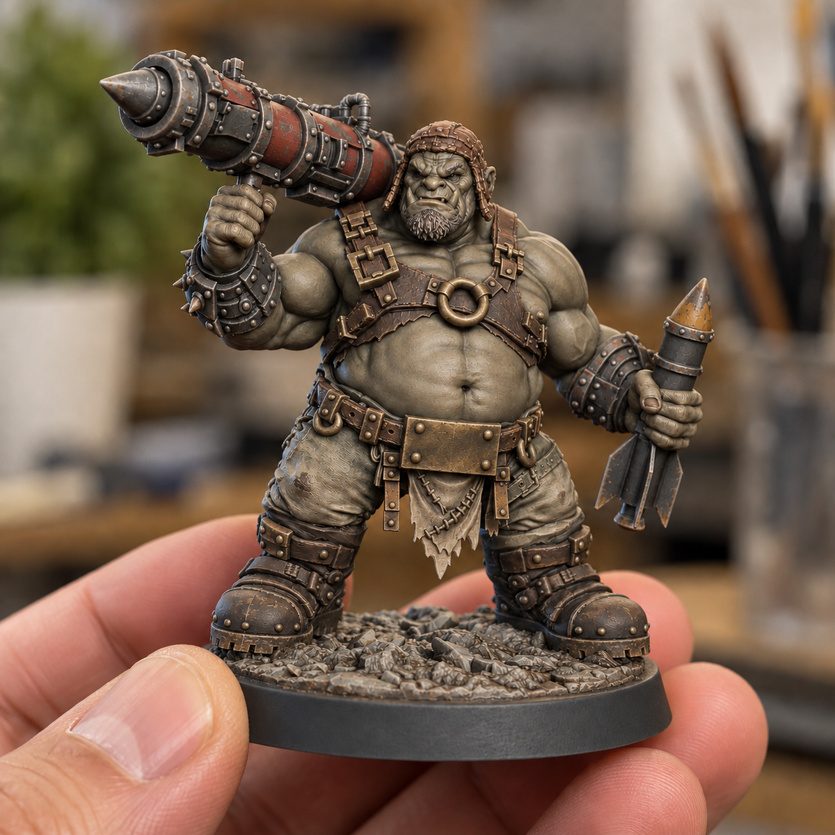 Boompa AI paint inspiration: earthy grey-olive skin and worn brick-red launcher