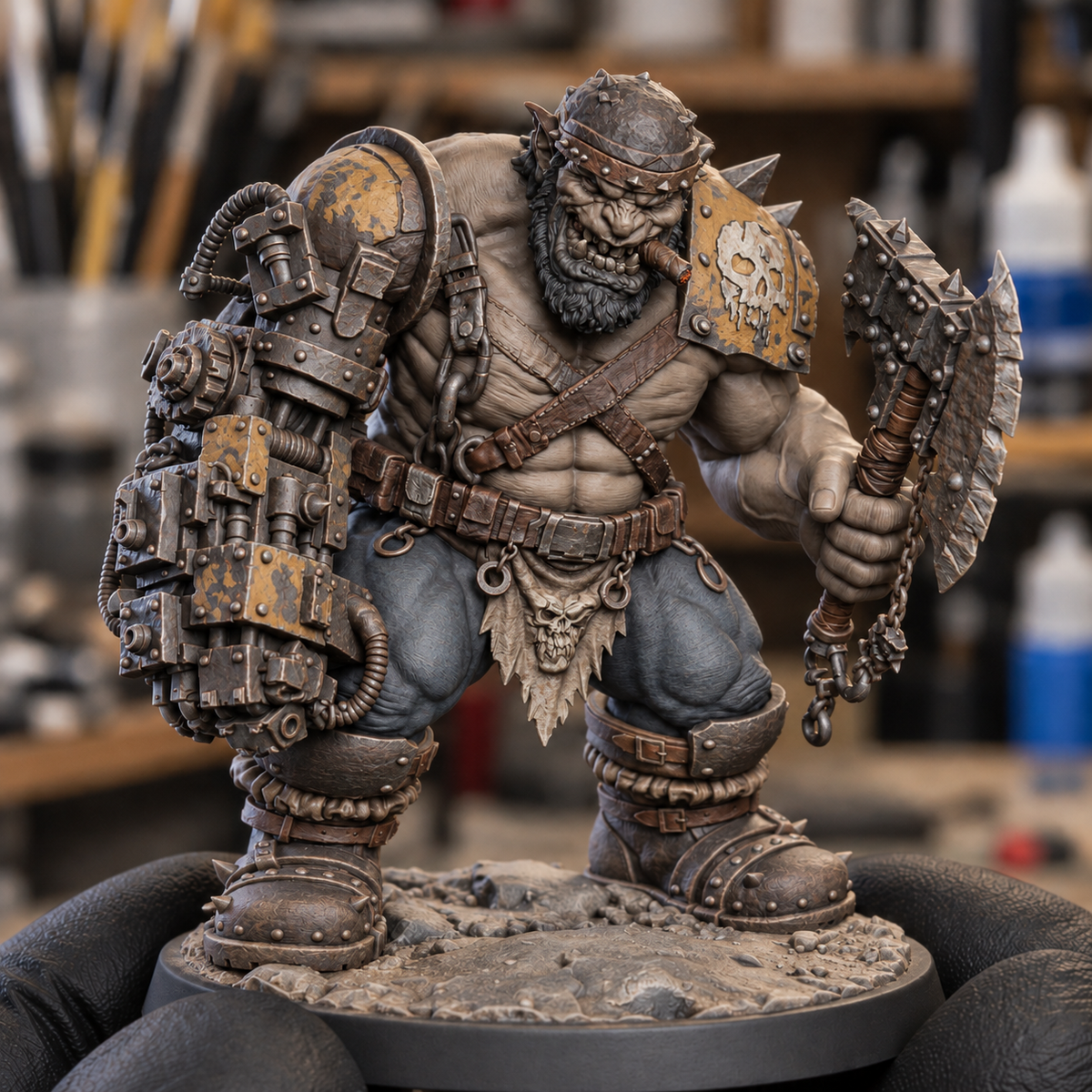 Bragg Ironjaw Dust and Iron AI paint inspiration: warm stone skin and faded ochre armor