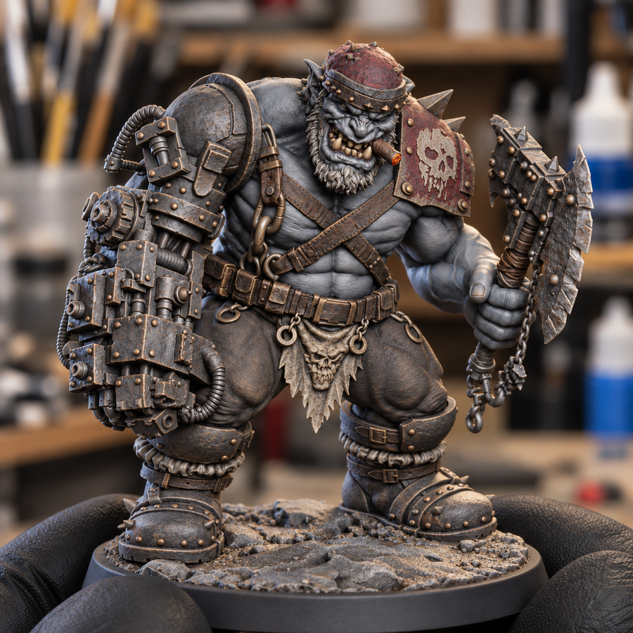 Bragg Ironjaw Stormhide AI paint inspiration: slate-grey skin and weathered iron