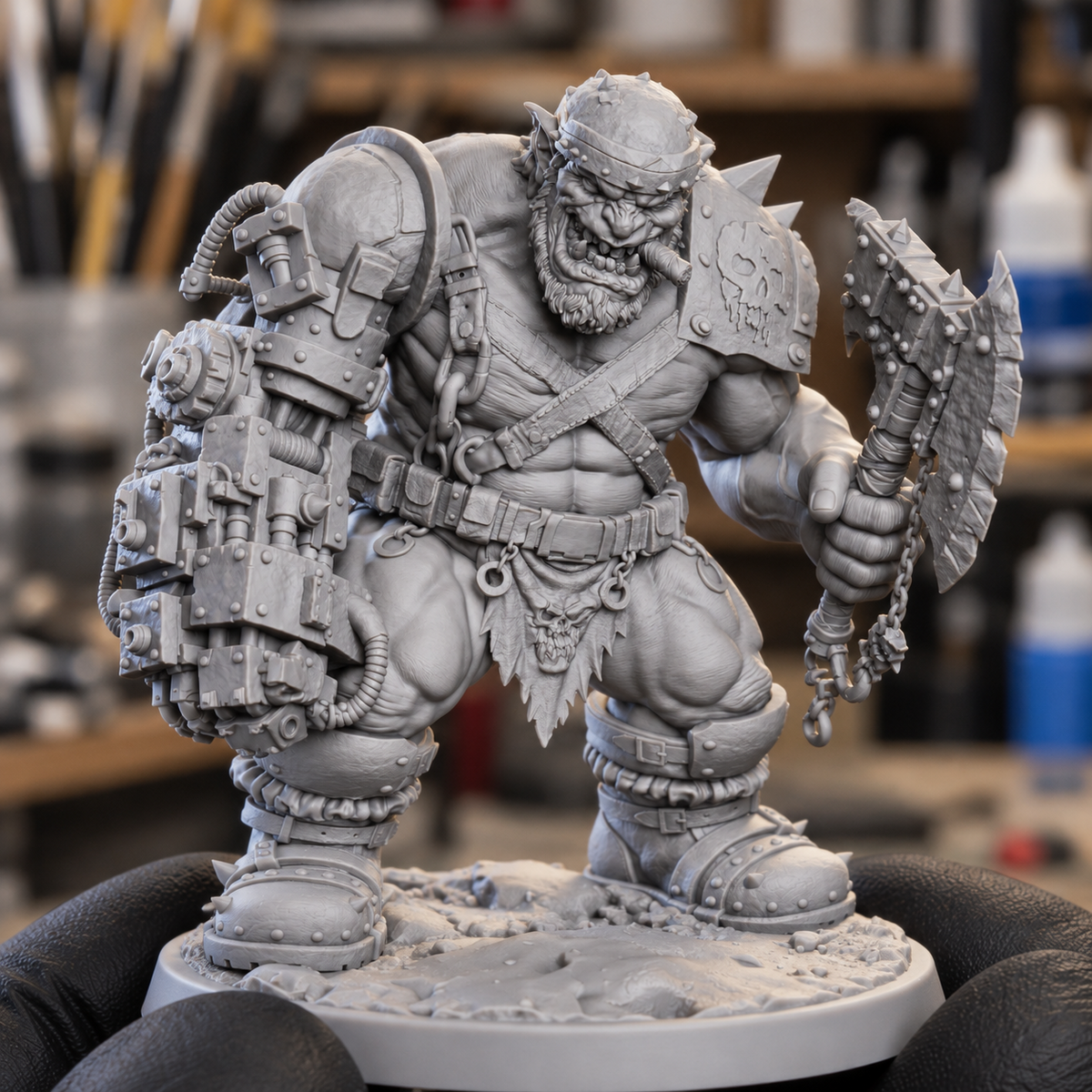 Unpainted Bragg Ironjaw resin miniature