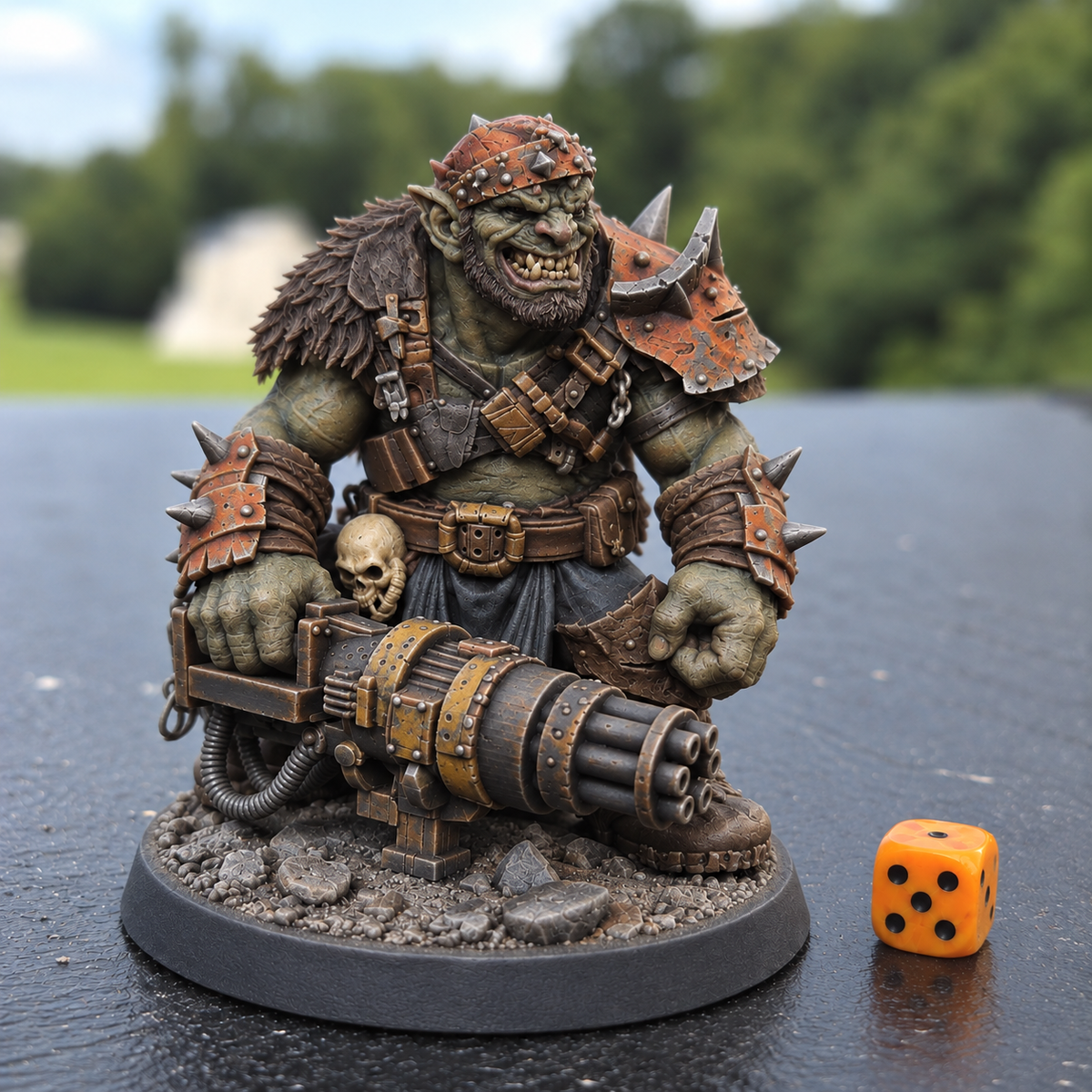 Dakka Bragg AI paint inspiration: muted olive skin and worn rust-orange armor