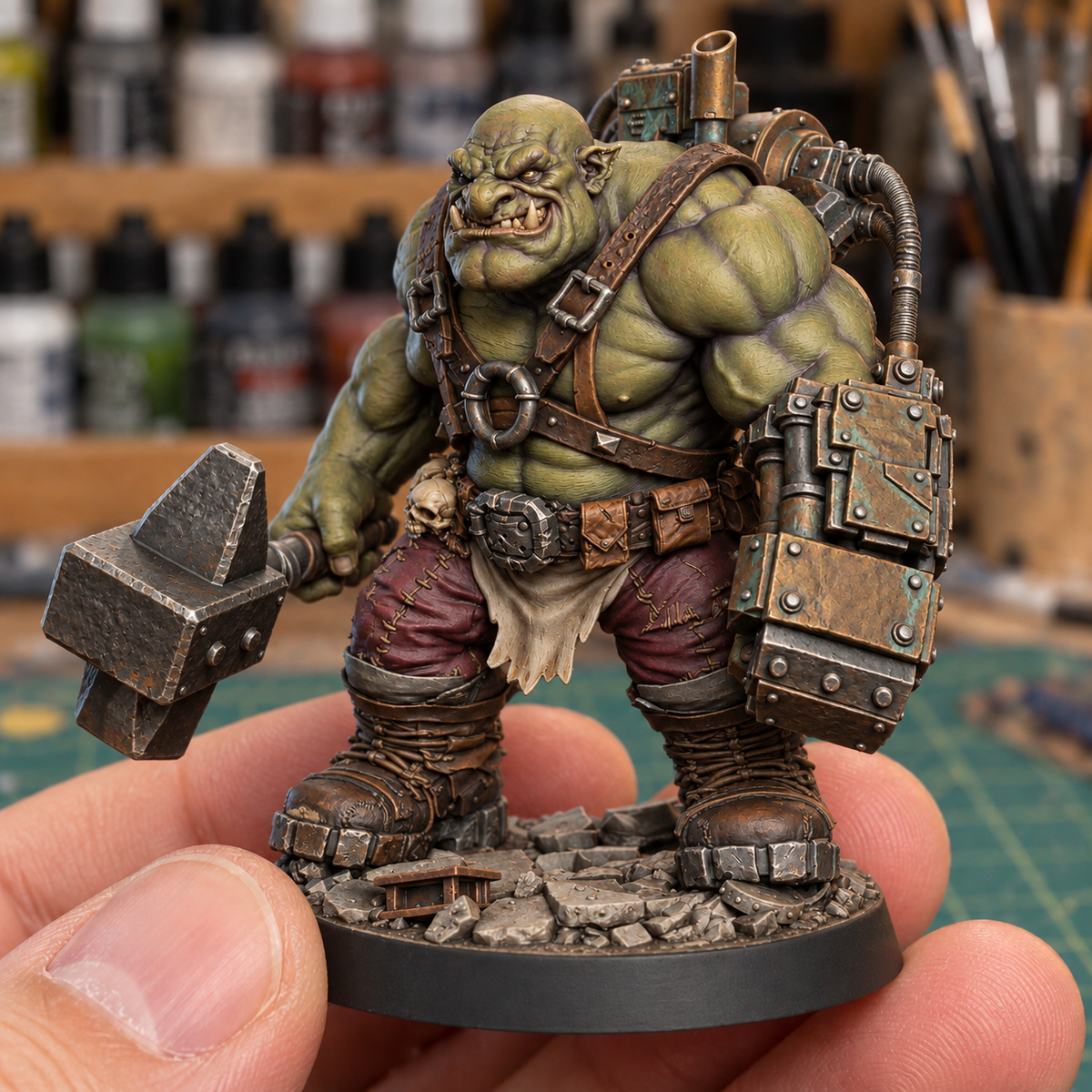 Thumm Boilerfist AI paint inspiration: Boiler Bronze with olive skin and aged bronze machinery.