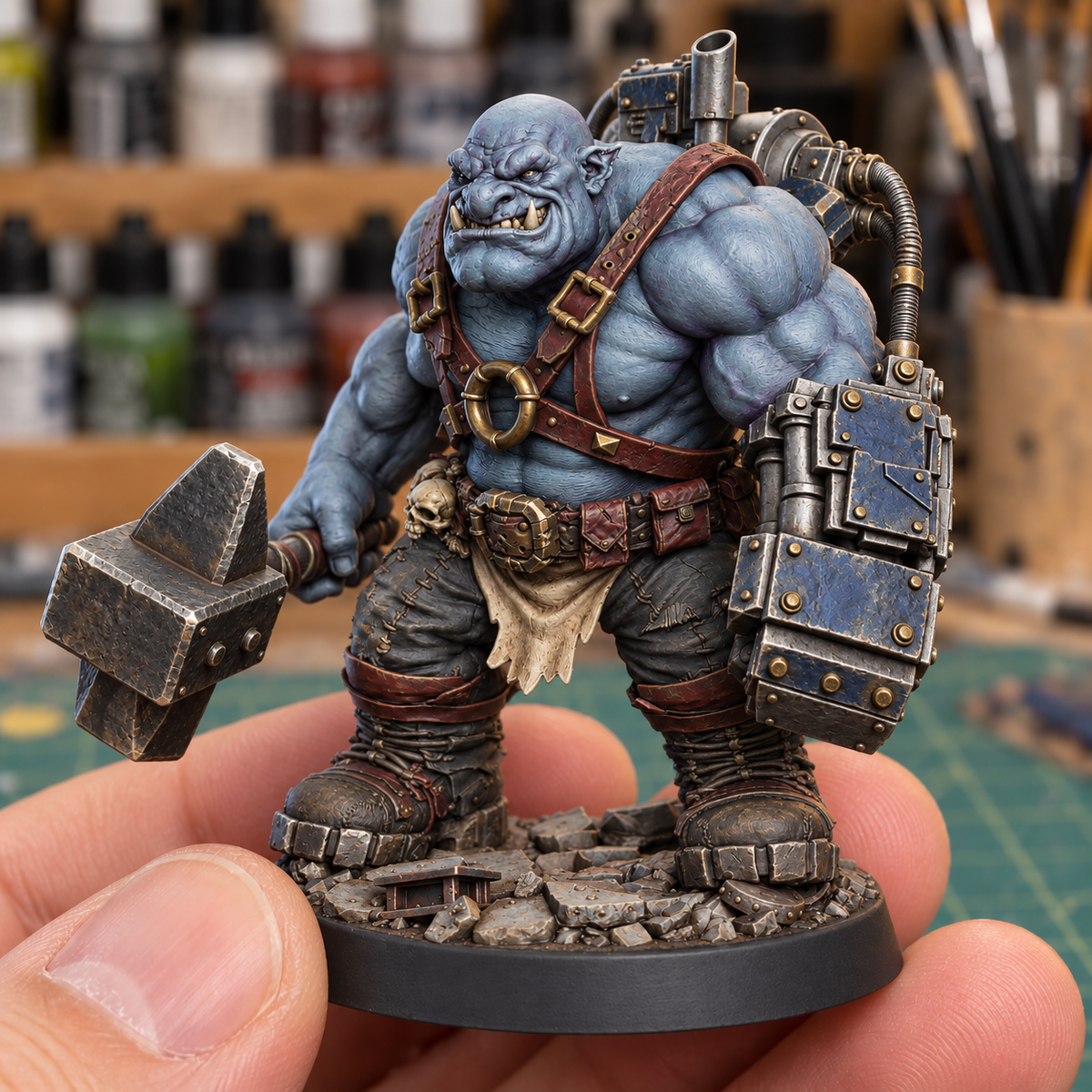 Thumm Boilerfist AI paint inspiration: Cold Iron with blue skin, violet shadows and navy panels.
