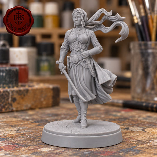 Selhira al-Zahra — The Blade of Exile | Female Fantasy Warrior Miniature | 16K Resin Print